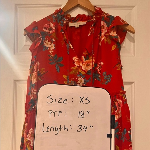 Loft red floral dress with pockets oversized xs - Picture 11 of 11